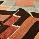 Vintage Kilim Rug, Geometric Zigzag Pattern in Earthy & Pastel Tones