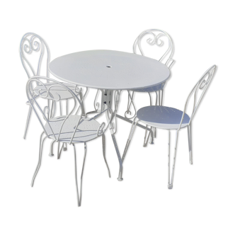 Salon de jardin 1 table 2 chaises 2 fauteuils en fer forgé blanc