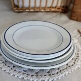 4 vintage porcelain and earthenware dessert plates, mismatched, blue and white, Isabella set
