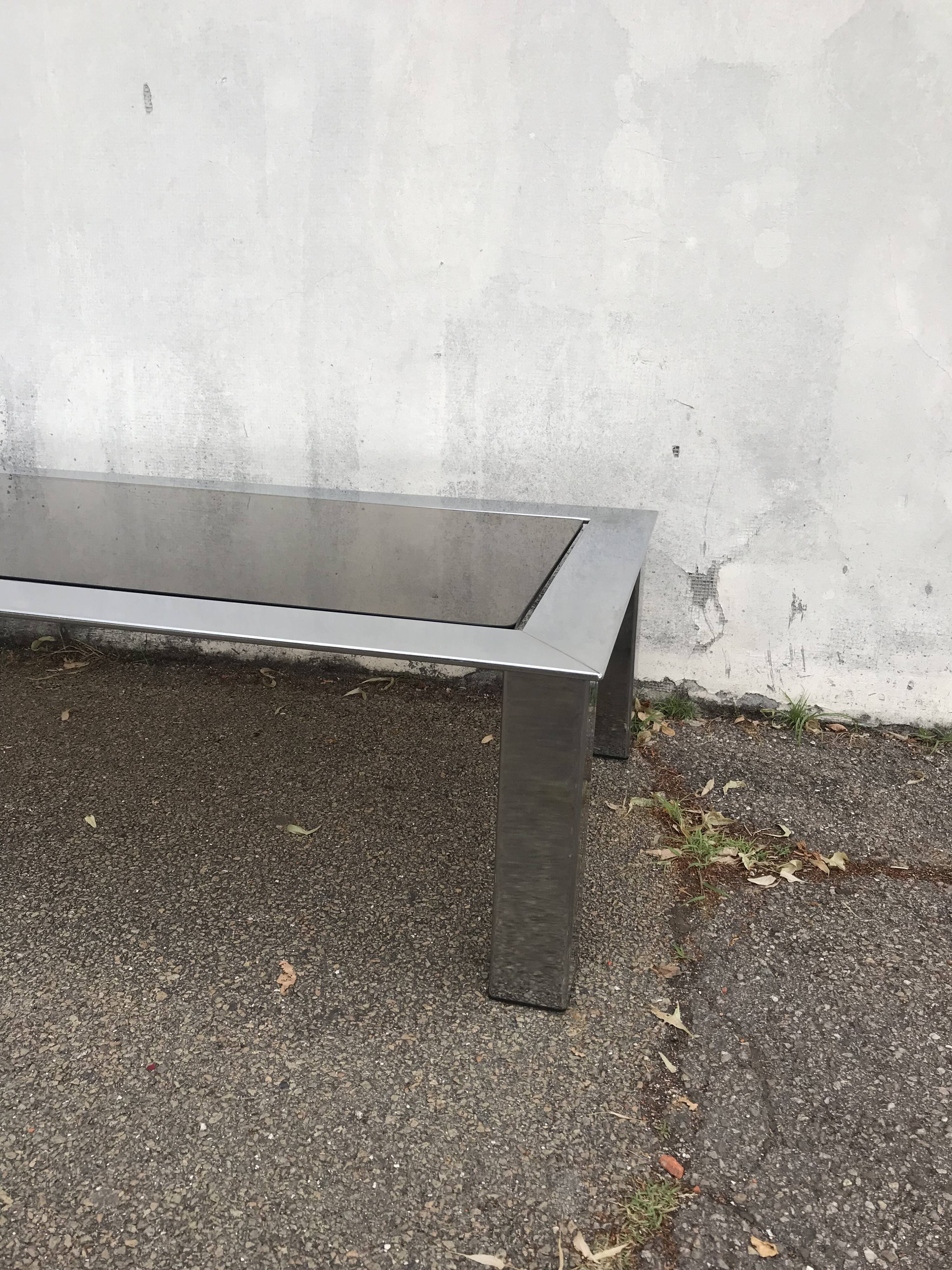 Table basse vintage chrome verre circa 1970