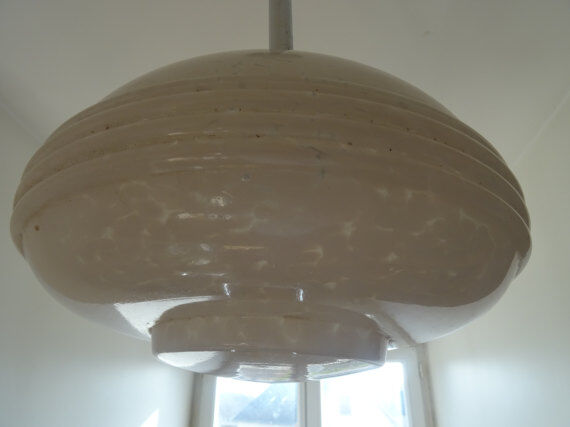 Art Deco french 1930 s in white cloud Clichy glass ceiling lamp