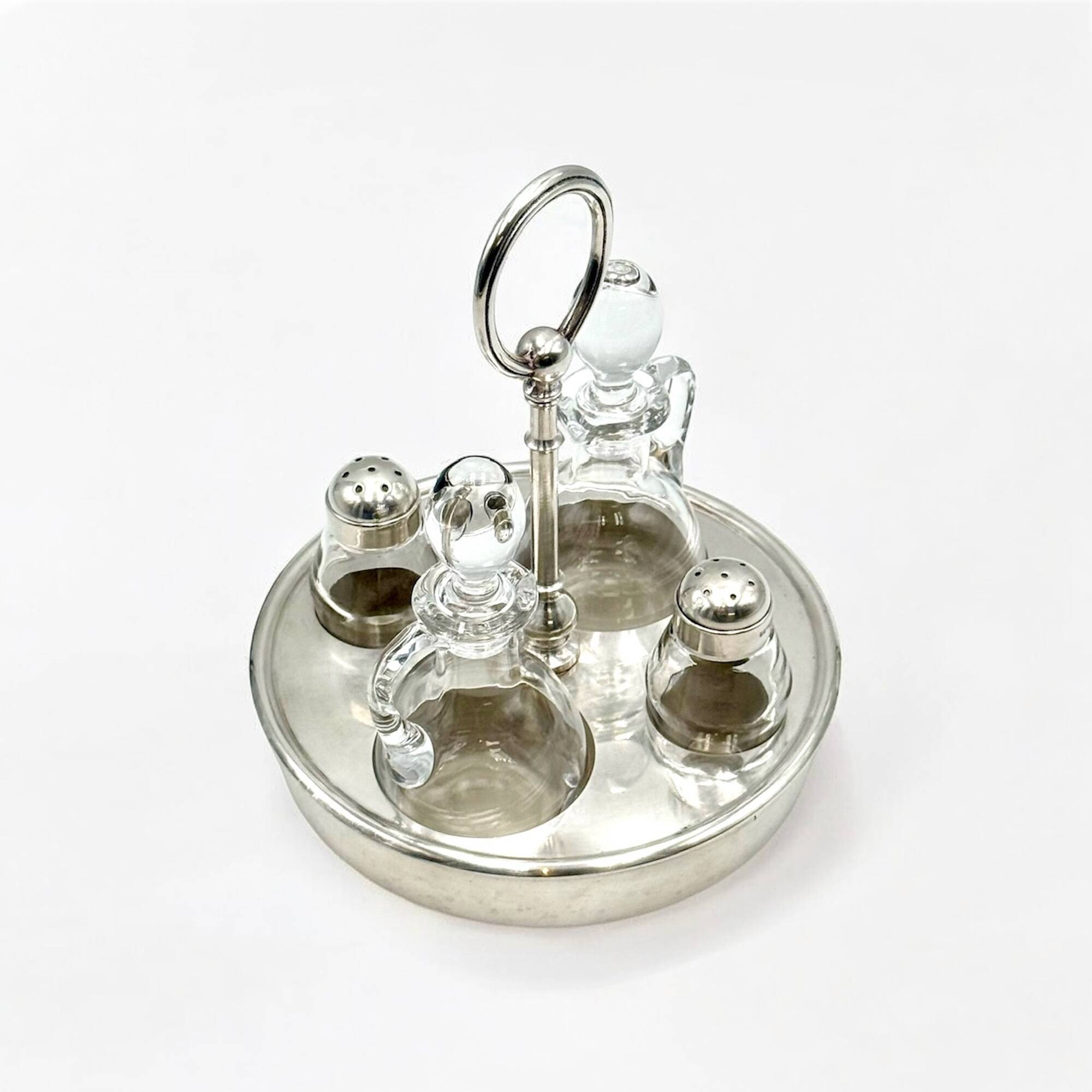Vintage Christofle Fleuron Condiment Set in Silver Plate and Crystal Glass