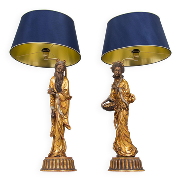 Pair of gold table lamps in the style of William Billy Haines, United States, 1950s.