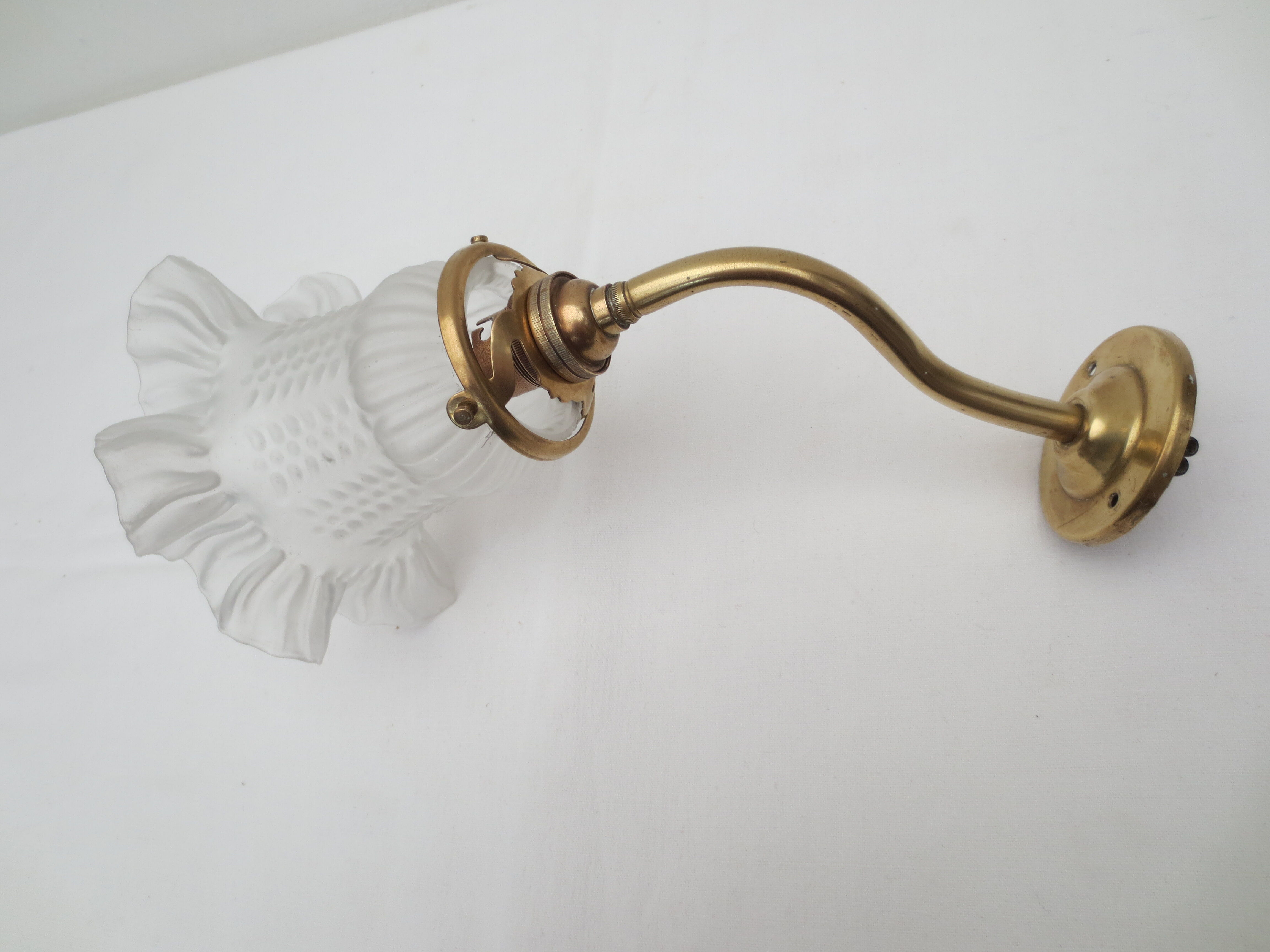 Old gooseneck wall lamp and frosted white glass tulip