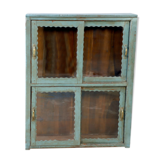 Showcase burmese teak shelf with original turquoise patina