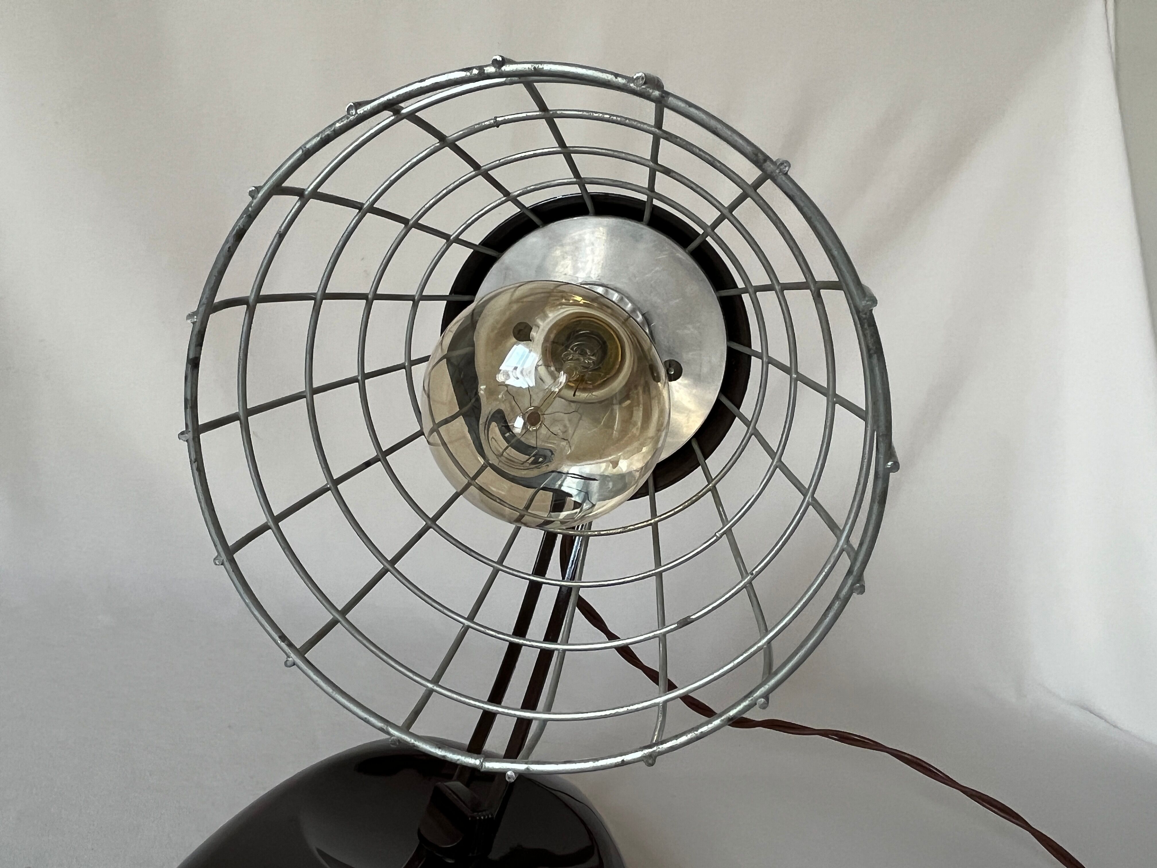 Table lamp Theralux General Electric GE bakelite and industrial metal grid infra red 1930