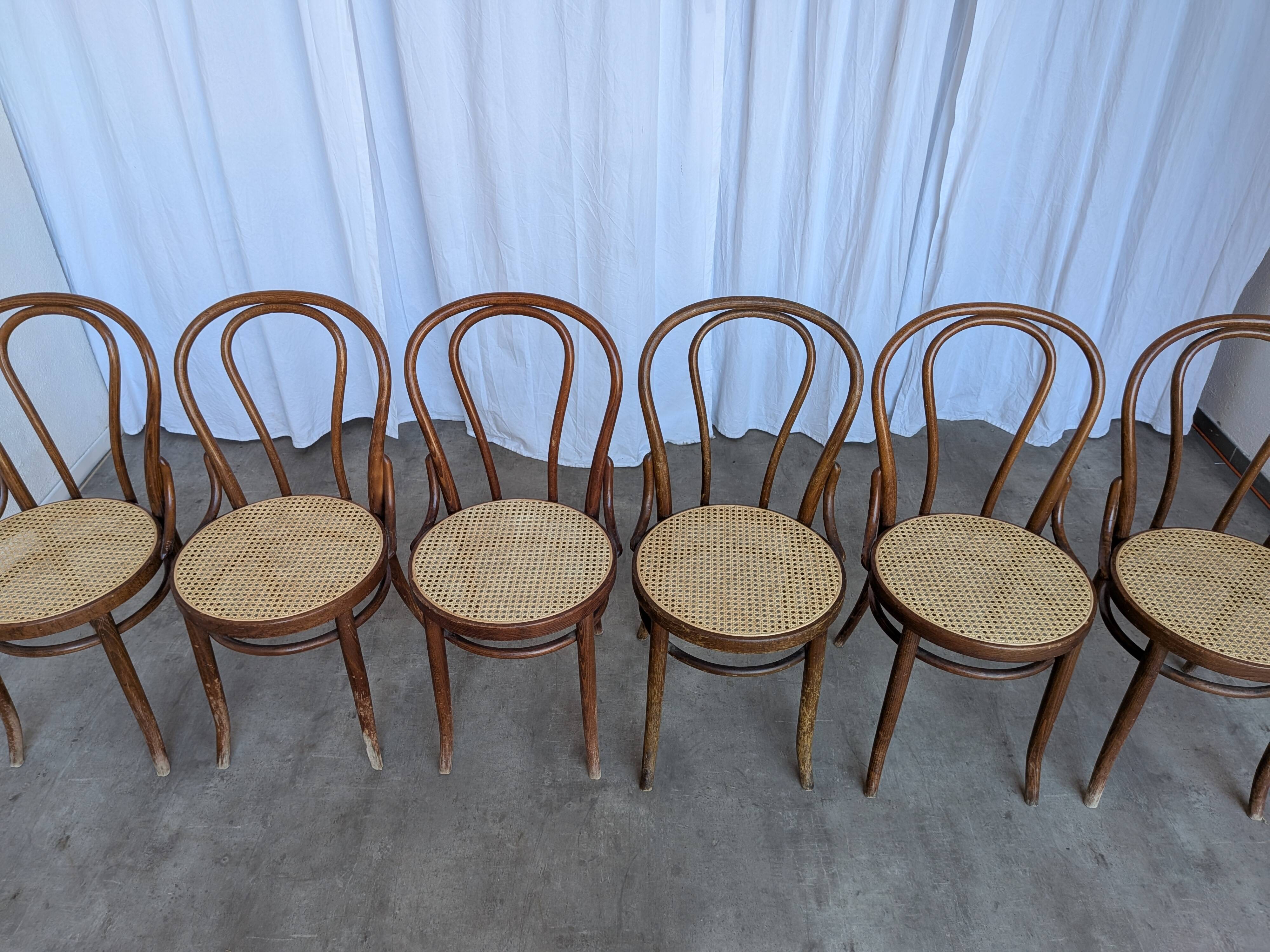Set of 6 Bentwood Dining Chairs with Cane Seat / Bistro Thonet Style Chairs