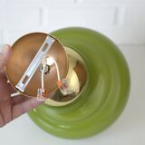 Vintage Avocado Green Glass Pendant Lamp / Yugoslavia 1970's