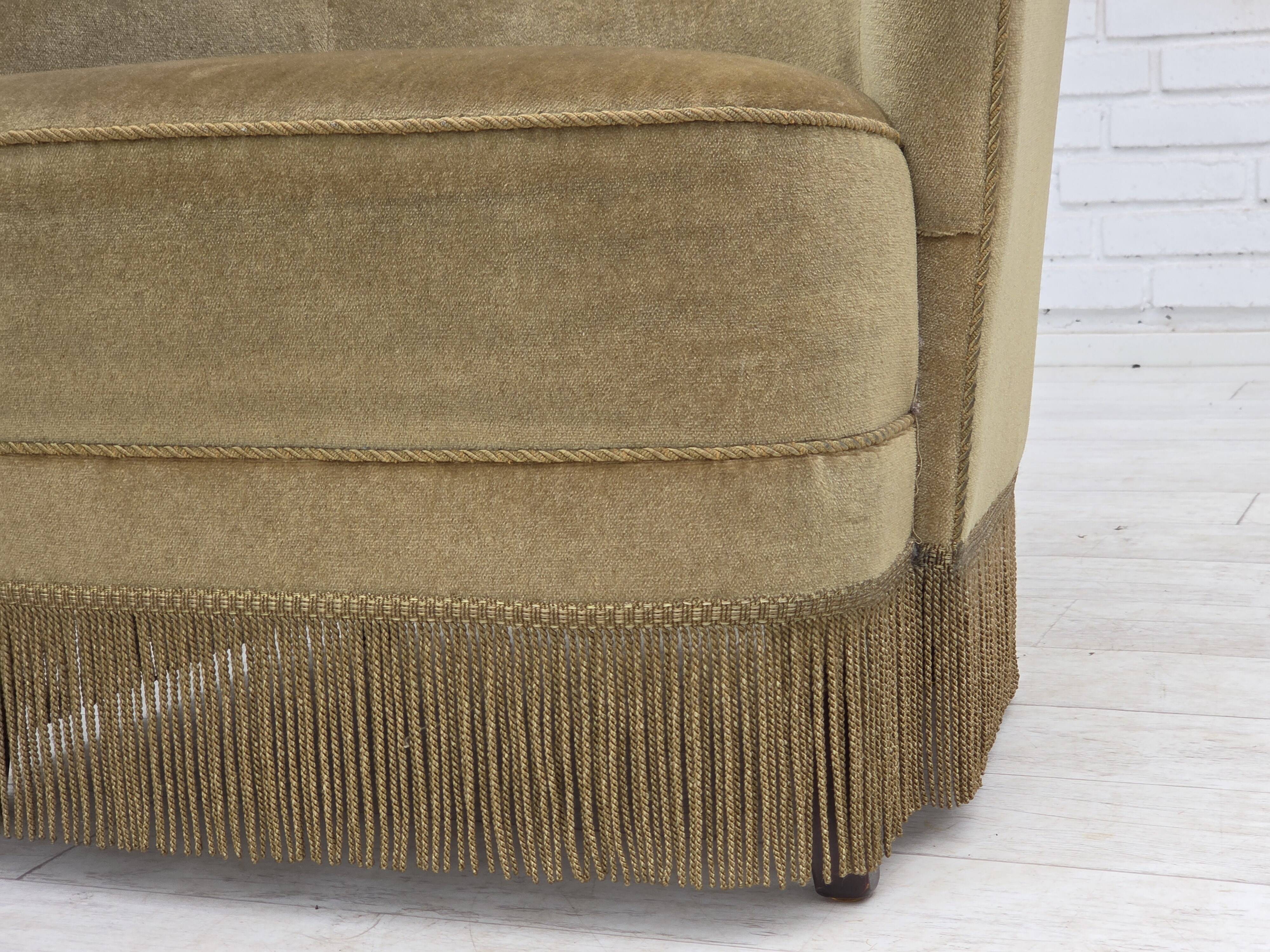 1970s, Danish highback armchair, light green furniture velour.