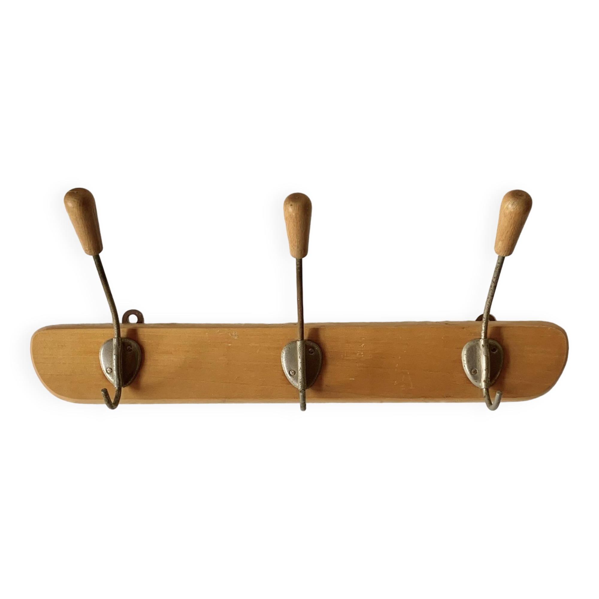 Vintage wooden wall coat rack - 3 hooks
