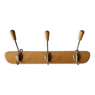 Vintage wooden wall coat rack - 3 hooks