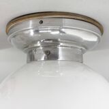 Pair of Mid-Century Chrome & Milk Glass Ceiling Ligts, Restored