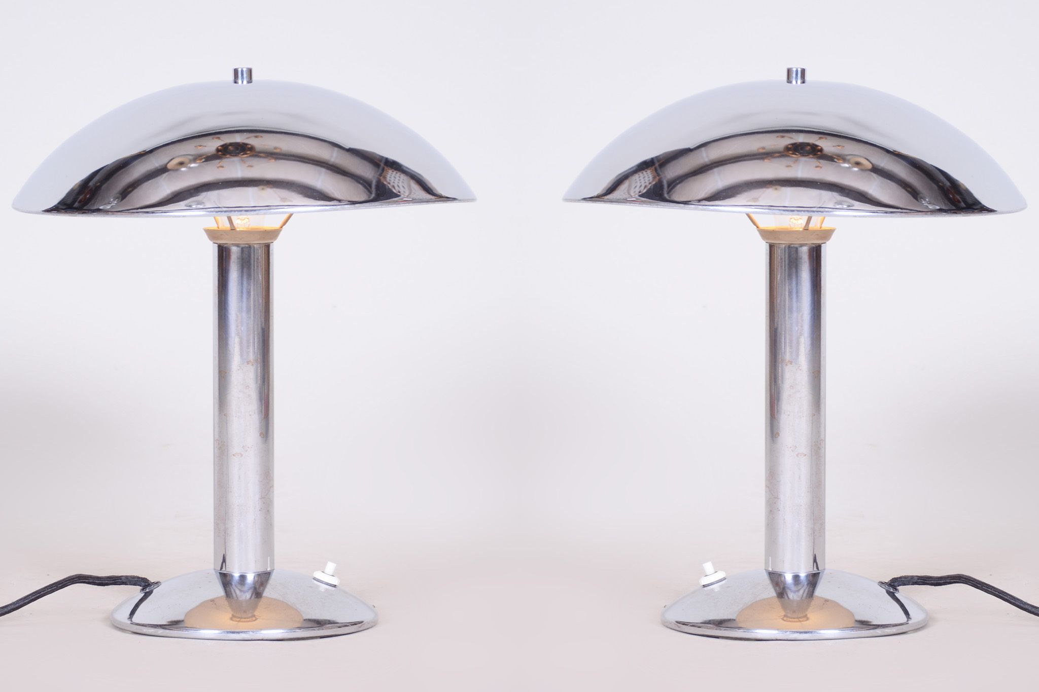 Pair Of Original Art Deco Table Lamps, Chrome-Plated Steel, Czechia, 1930s