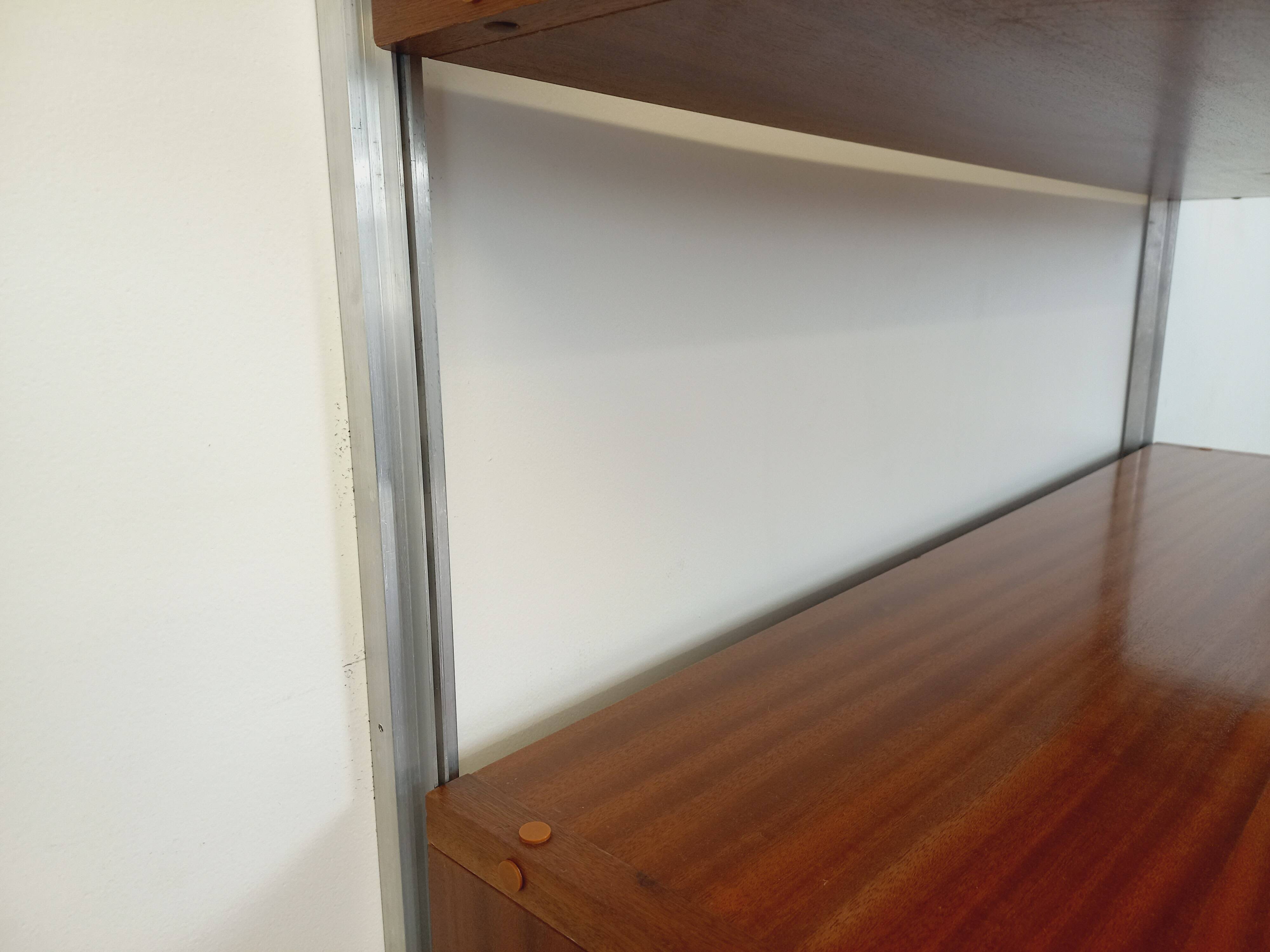 Wall shelf library with vintage ARP Minvielle secretary bar