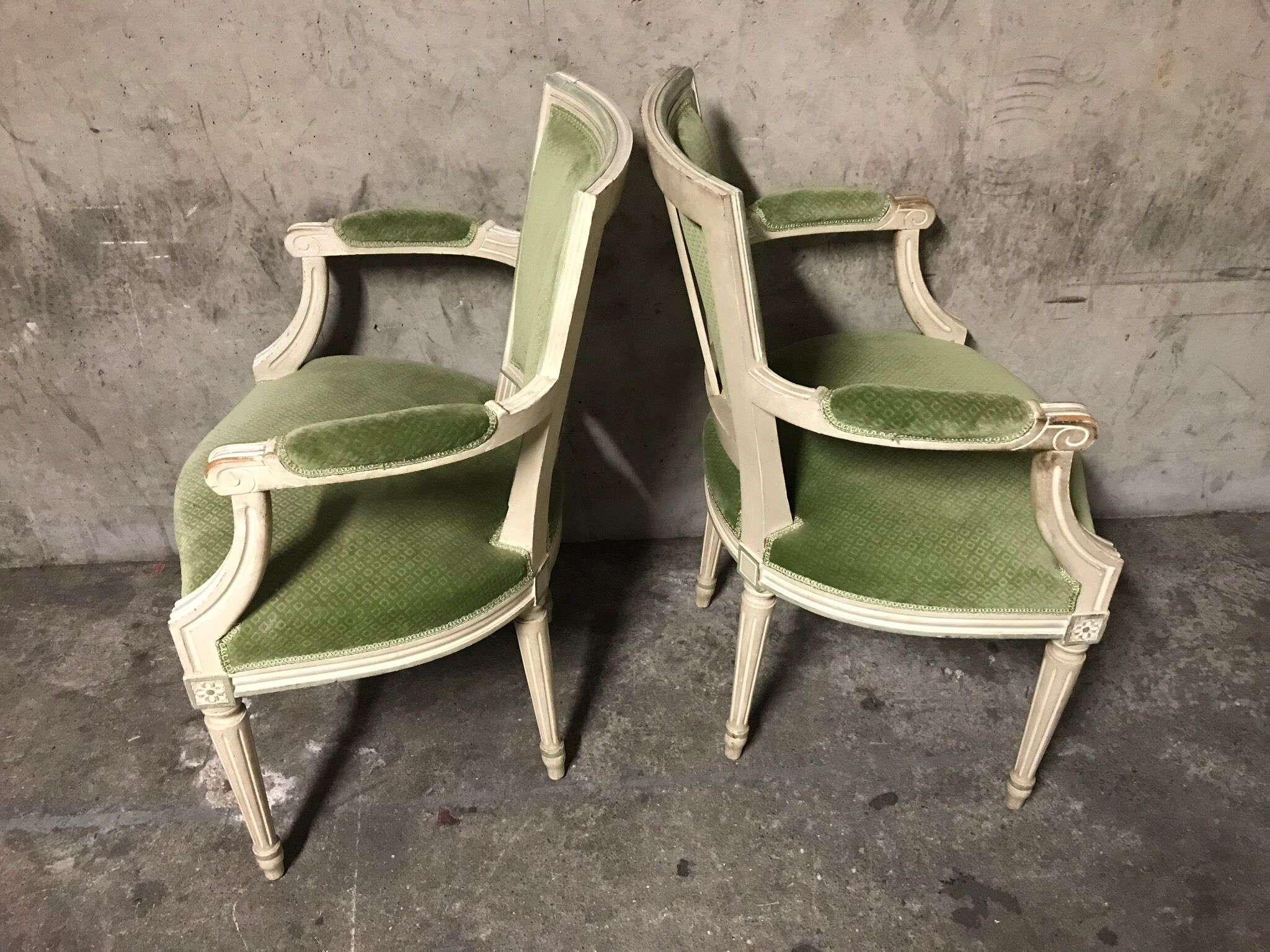 Pair of louis XVI green armchairs