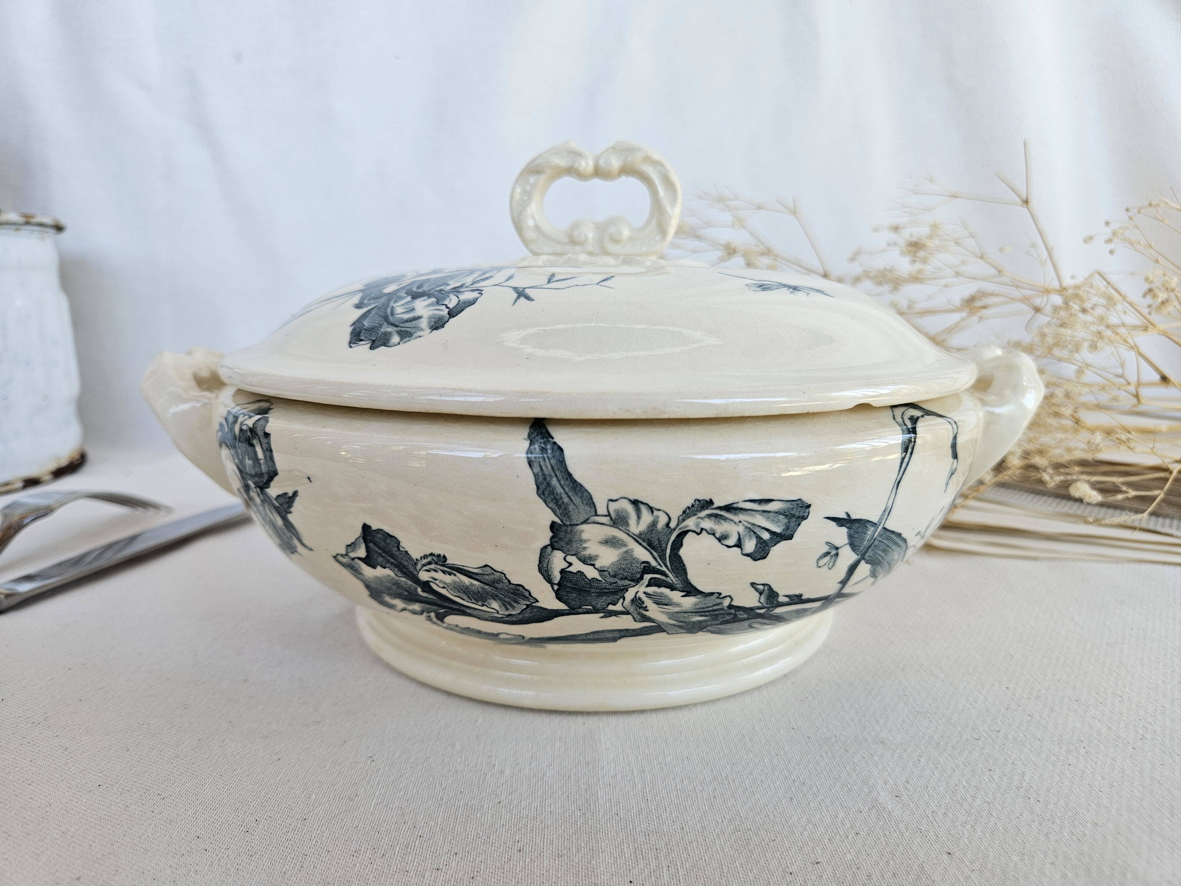 Soupière ancienne Gien Iris Terre de Fer