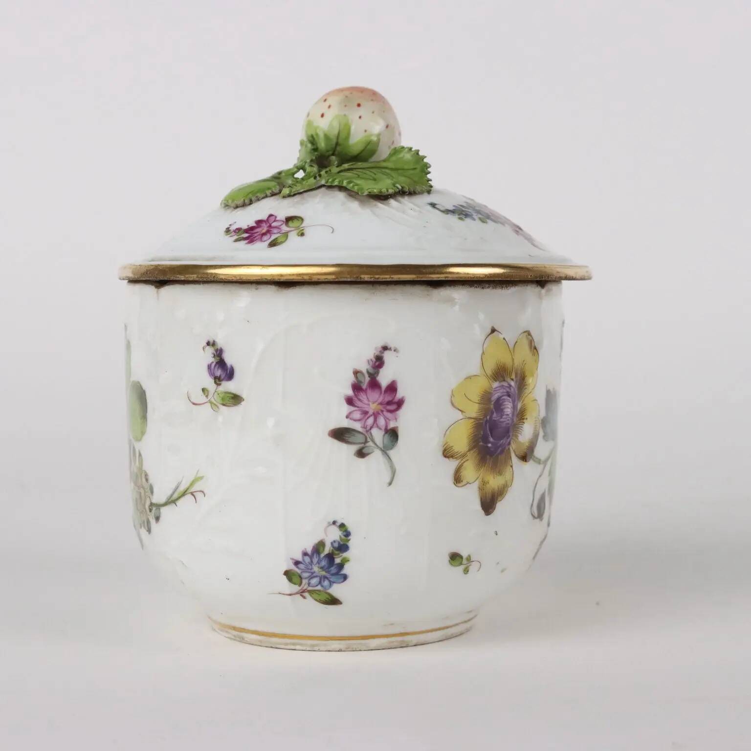 Antique sugar bowl in white porcelain Europe '800, painted ceramic