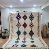 Moroccan Beni Ouarain Rug with Multi-Colored Diamond Patterns – Hand Woven Wool Rug