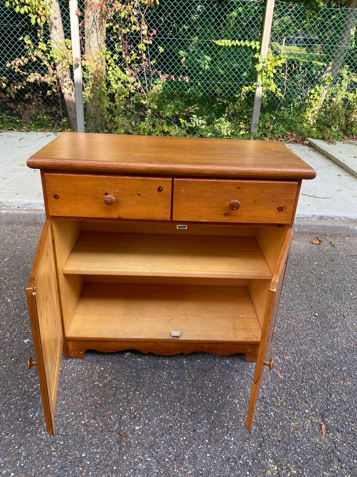 Commode buffet scandinave 2 portes et 2 tiroirs en bois massif pin 97cm