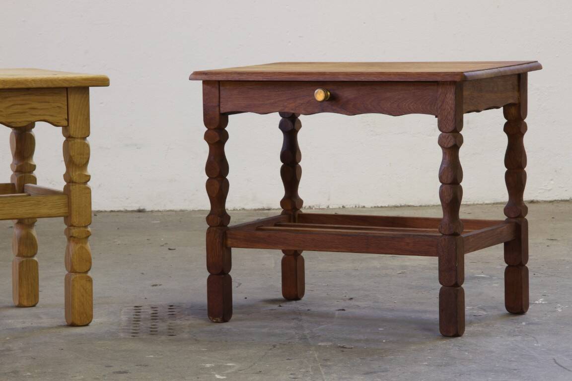 Pair of Vintage Danish Oak Bedside Tables with Drawer & Shelf, Kjærnulf style