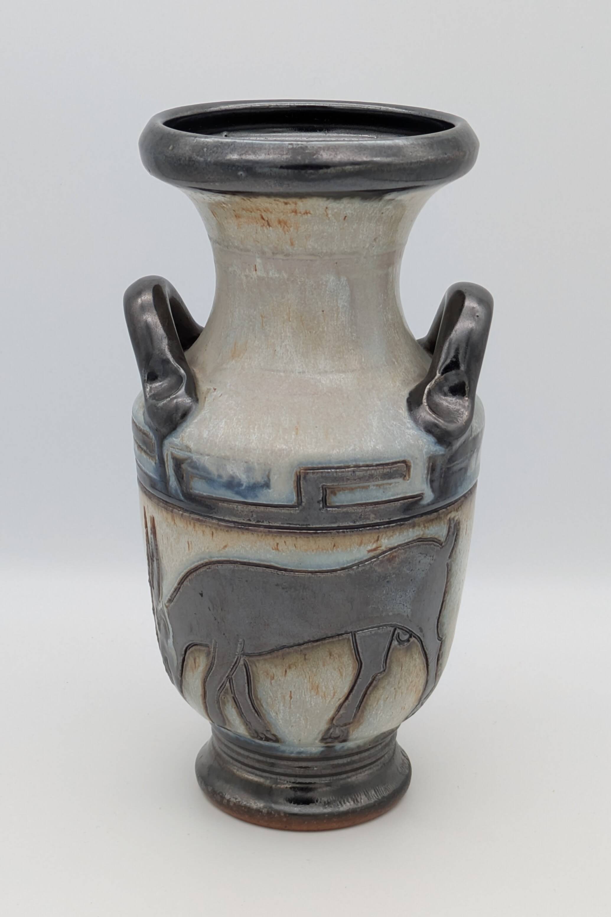 Roger Guérin (Bouffioulx) - Art Deco Vase Salt Glaze - Antelope Decor - 1930