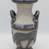 Roger Guérin (Bouffioulx) - Art Deco Vase Salt Glaze - Antelope Decor - 1930