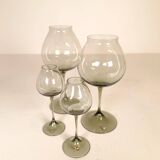 Large collection of Midcentury tulip glasses by Orrefors Nils Landberg, Sweden, 1950s.