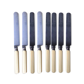 Set of 8 large turret knives paris steel blade handle horn monogrammed