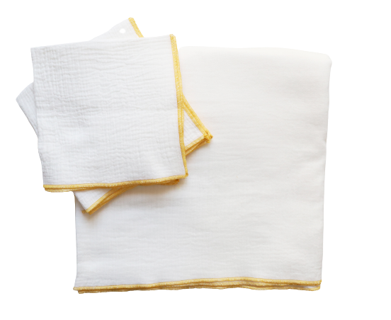 White upcycled cotton gas tablecloth and towels