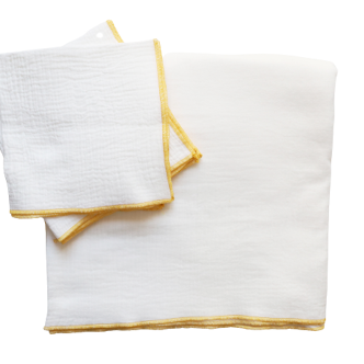 White upcycled cotton gas tablecloth and towels