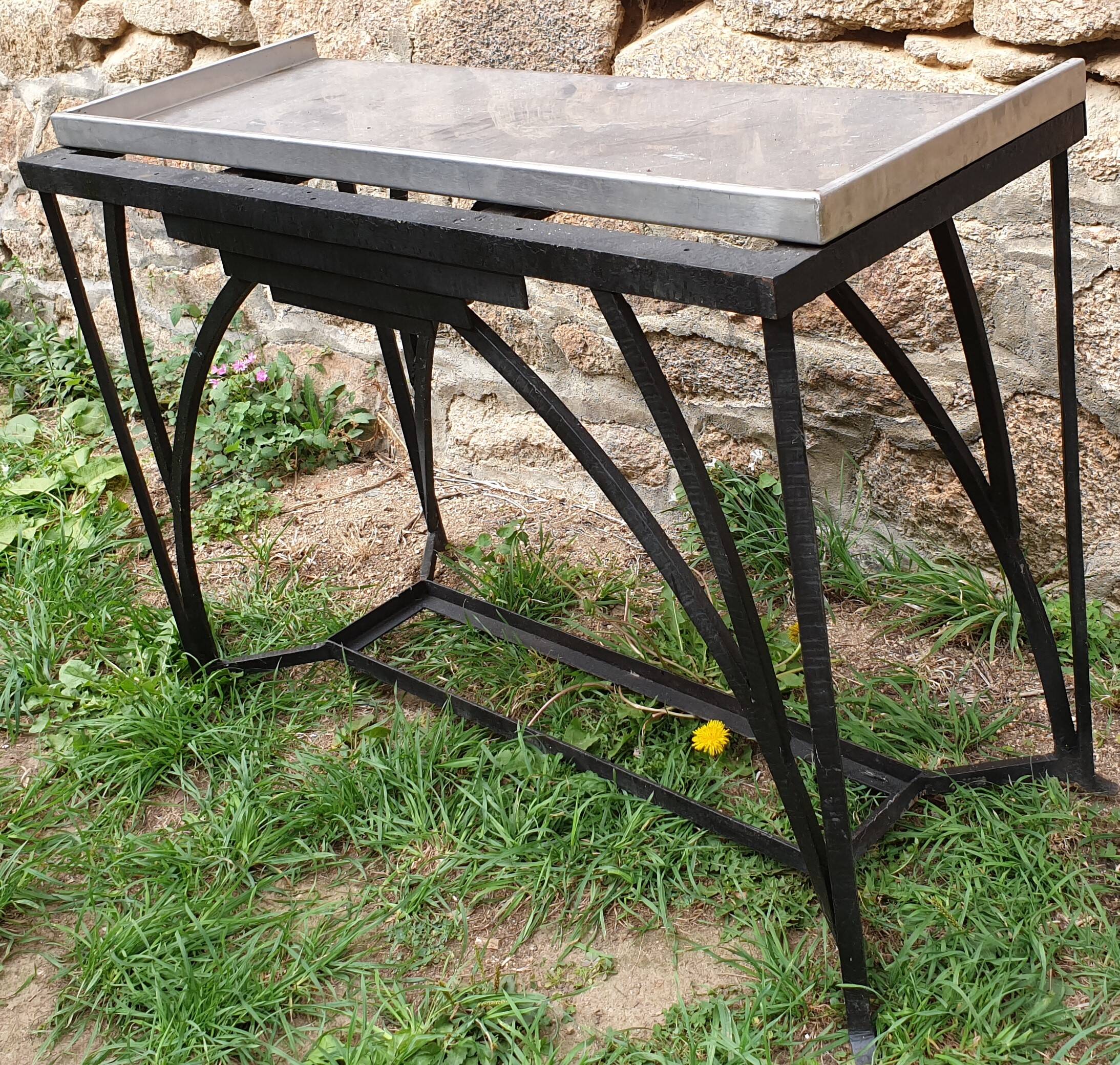 Art Deco console in wrought iron and steel (Art deco, wrought iron and steel console)