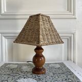 Wooden lamp, rope shade, 70s