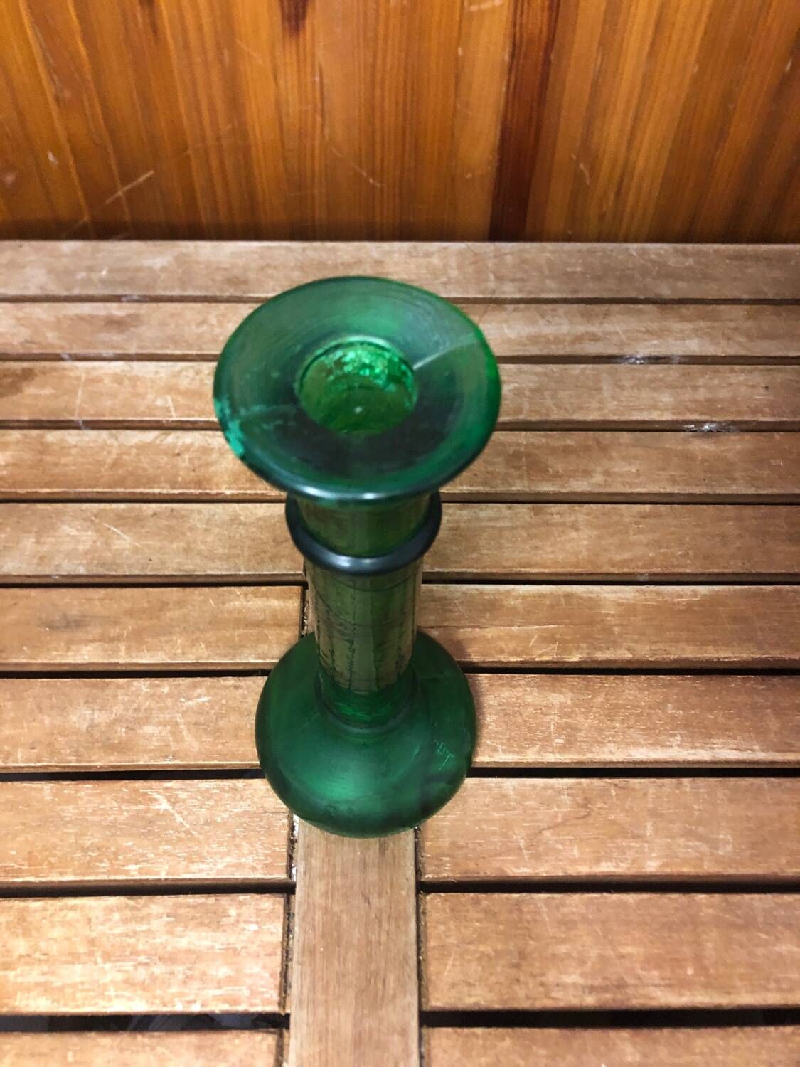 Series of 6 old vintage green bubble molded glass candlesticks #a529