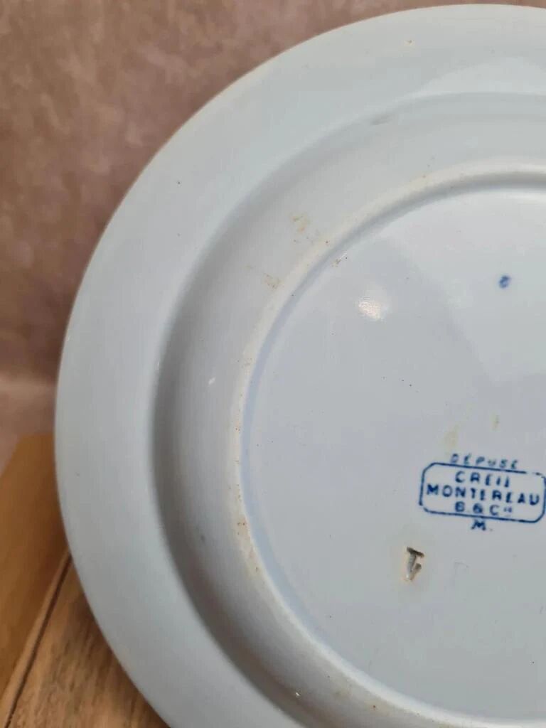 Antique hollow plate Creil and Montereau Japan / Monet blue