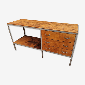 Old workbench side table kitchen island