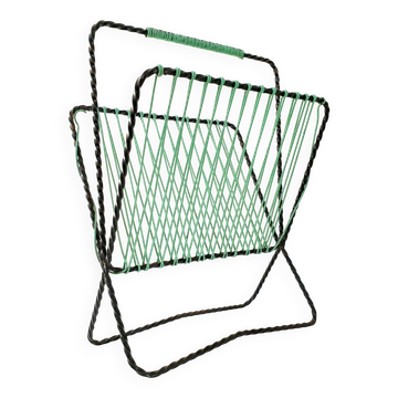 Vintage 1950s metal and scoubidou magazine rack