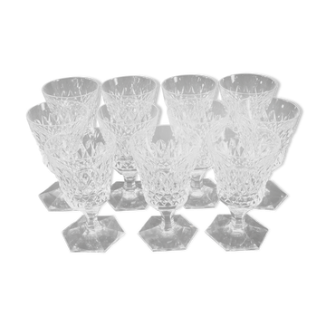11 verres a vin en Cristal taillé a pointe de diamant CRISTALLERIE DE LORRAINE
