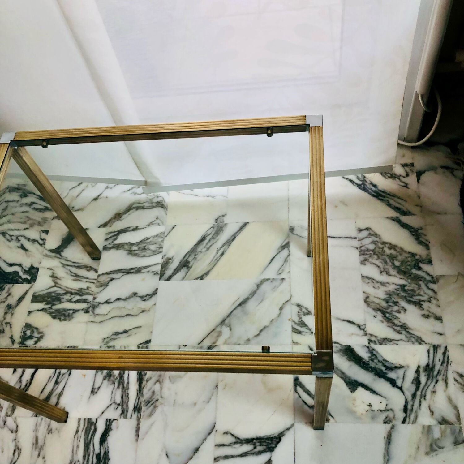 Vintage brass fluted side table & chrome — Romeo Rega 1970