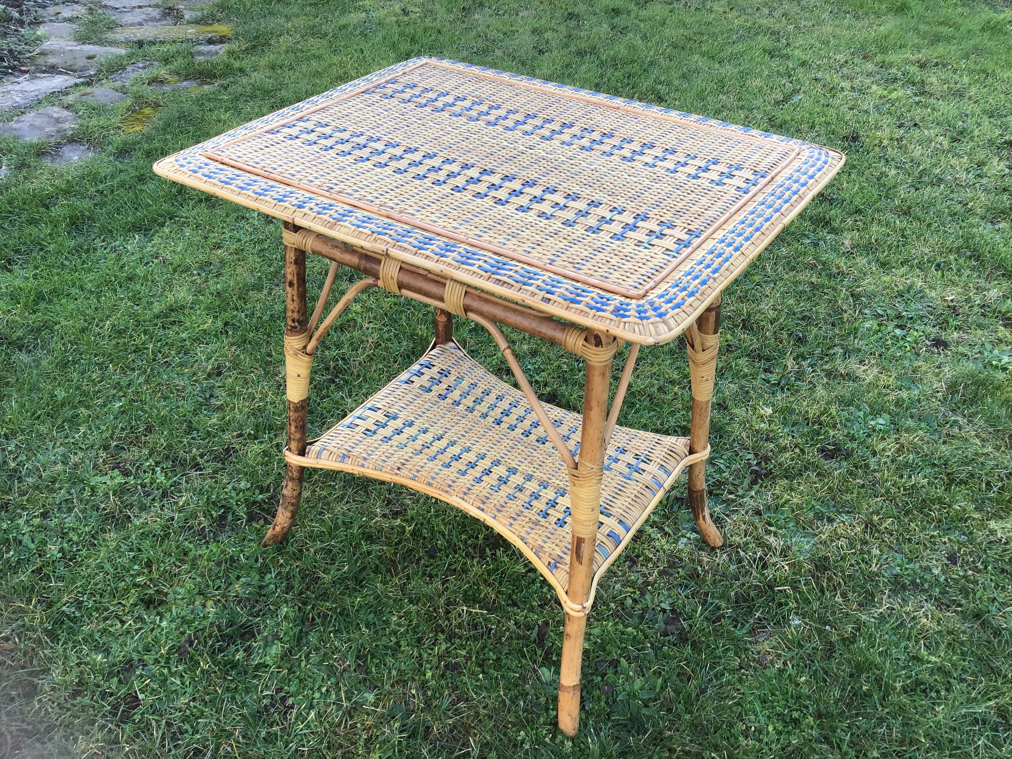 Table serves vintage two-coloured wicker rattan