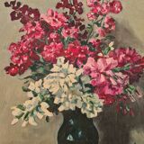 Bouquet in a black vase, oil by Seevagen
