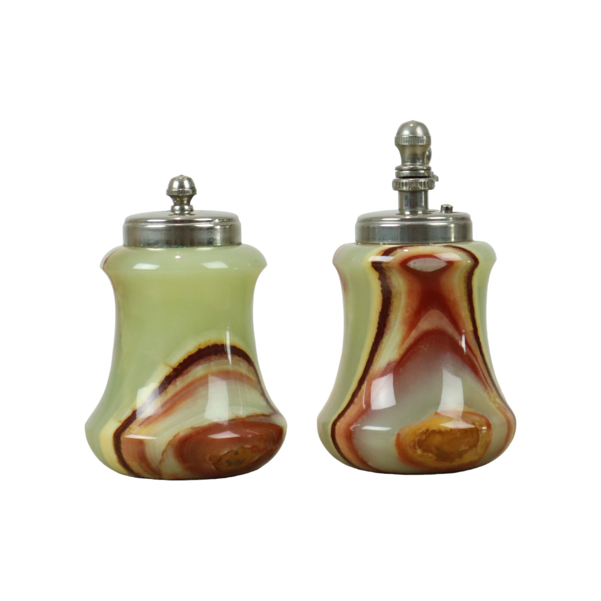Vintage Salt and Pepper Set Green Onyx Marble Pepper Mill