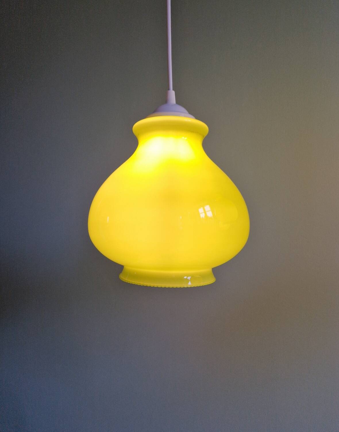 Vintage green opaline pendant light (4 available), 1960-70