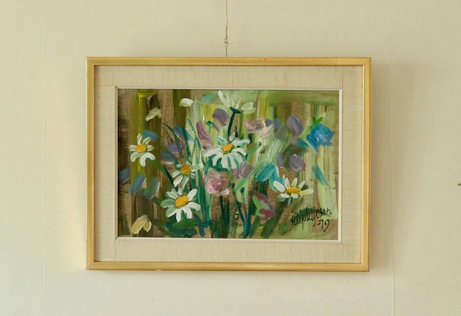 Huile sur toile vintage originale – « Fleurs des prés »