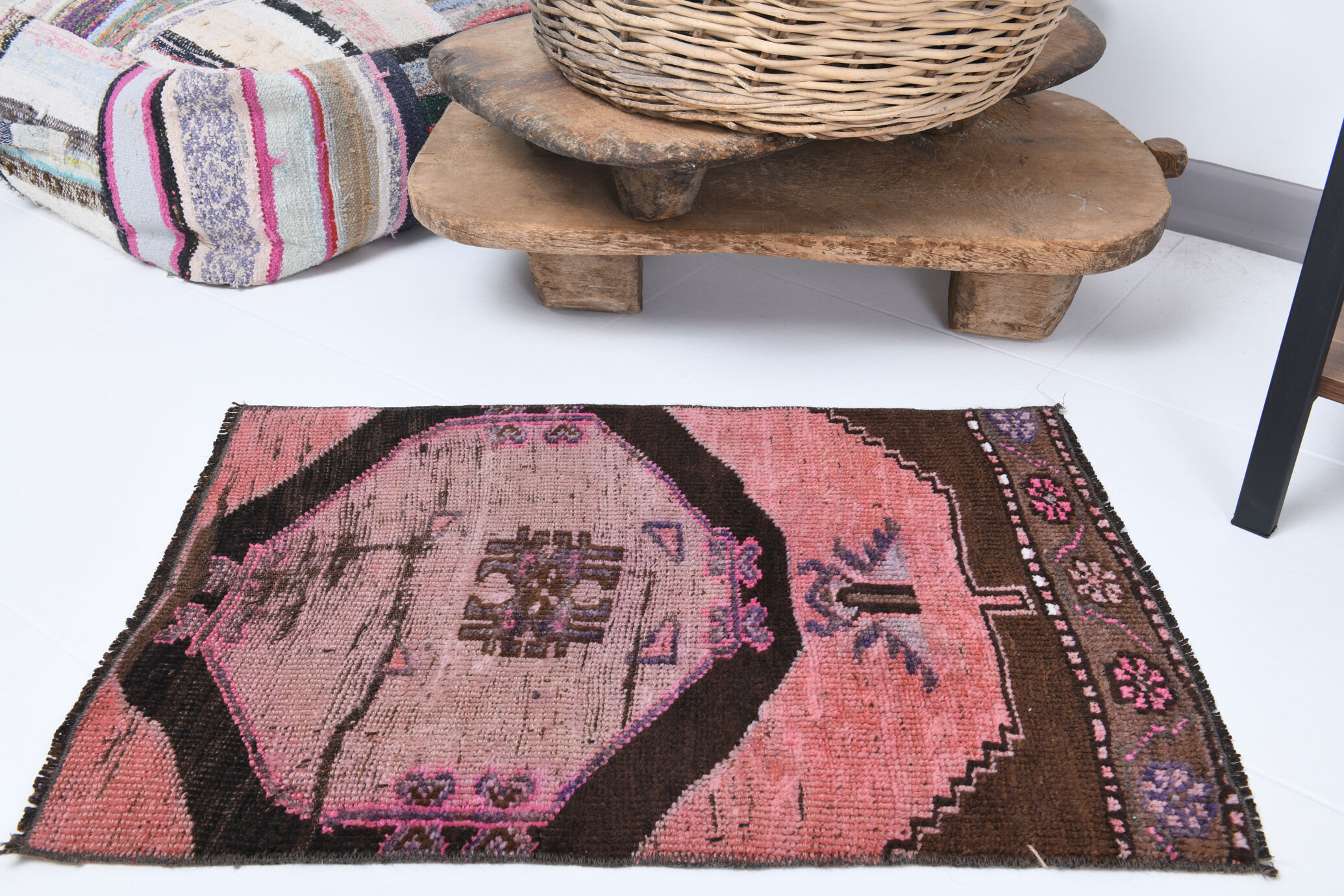 1x2 Vintage pink door mat, 1x2 door mat, 2.6x1.8 Ft