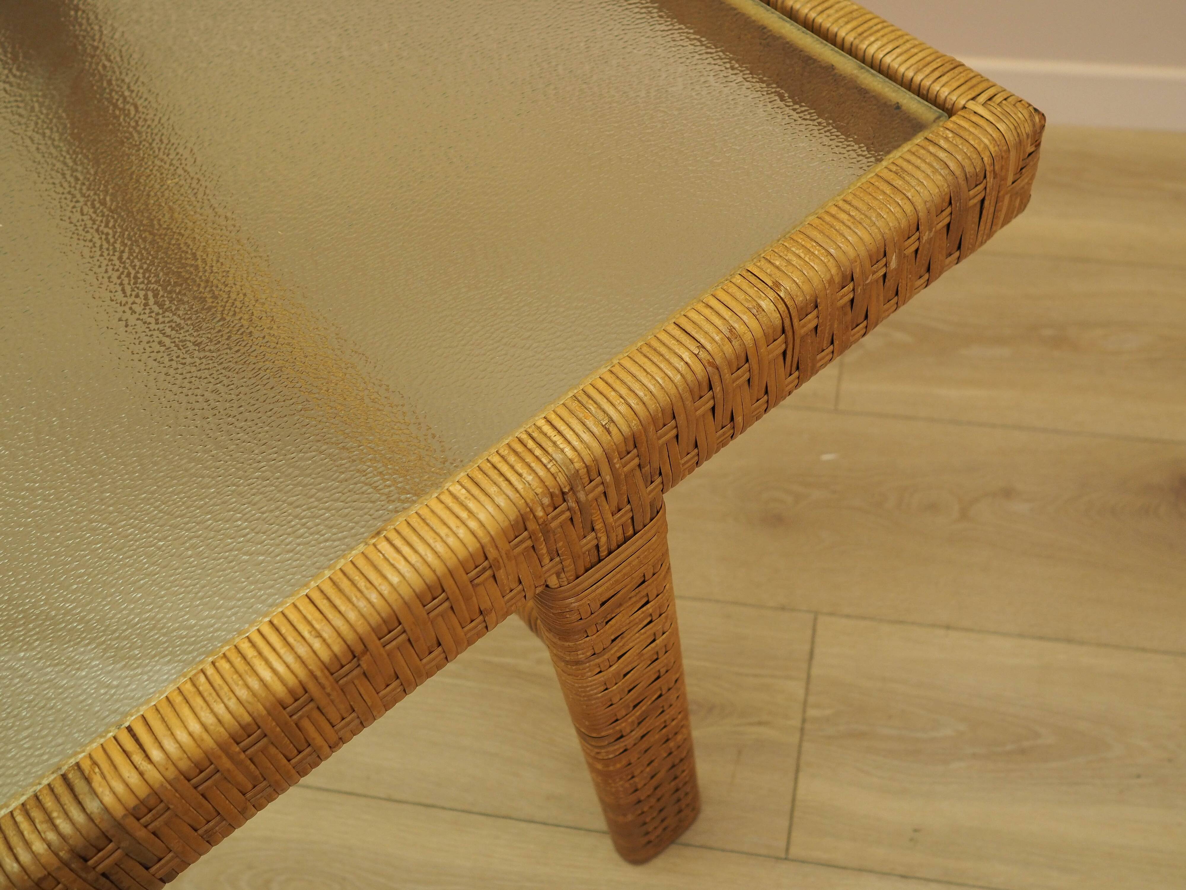 Glass and wicker side table, Danish design, 1970s, made in Denmark