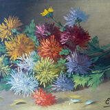 Nineteenth century painting HSP "Jetty of flowers" signed E. May + frame