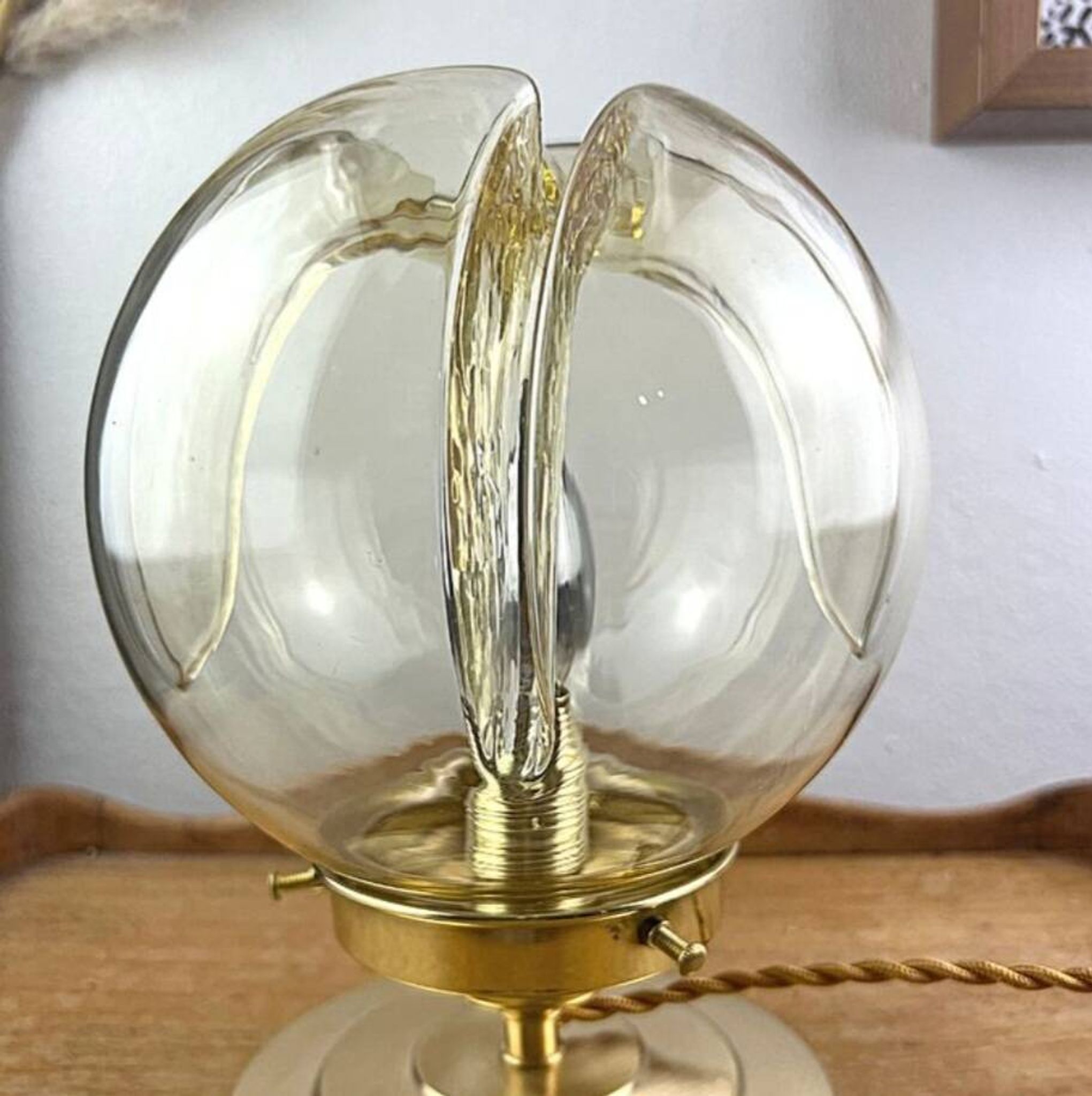 Pair of vintage smoked yellow Murano glass lamps
