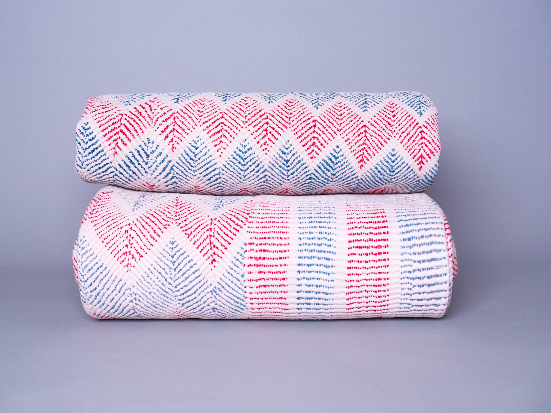 Vintage kantha "Bengal Chevron" blue and red.