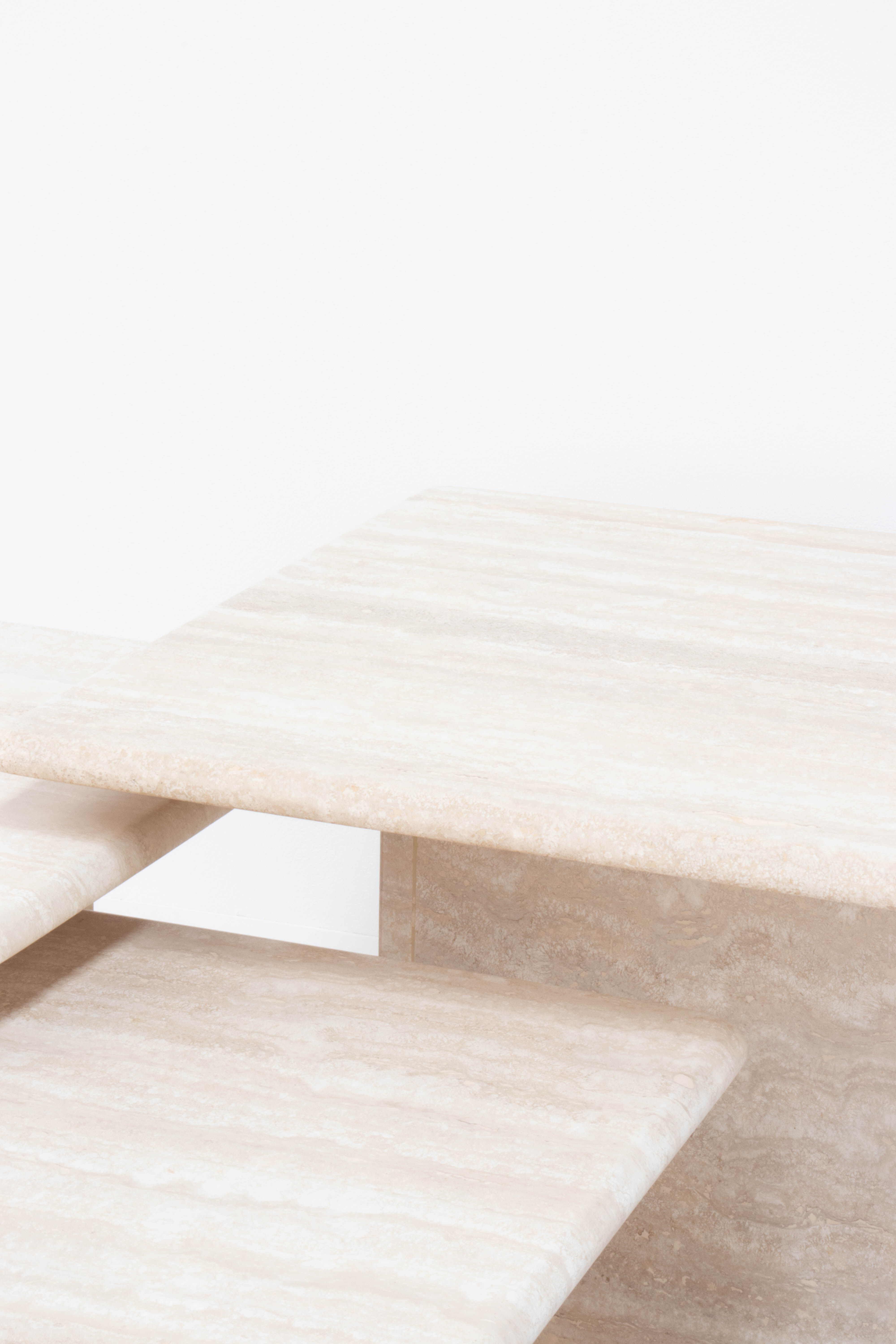 Set of 3 vintage travertine pull out tables