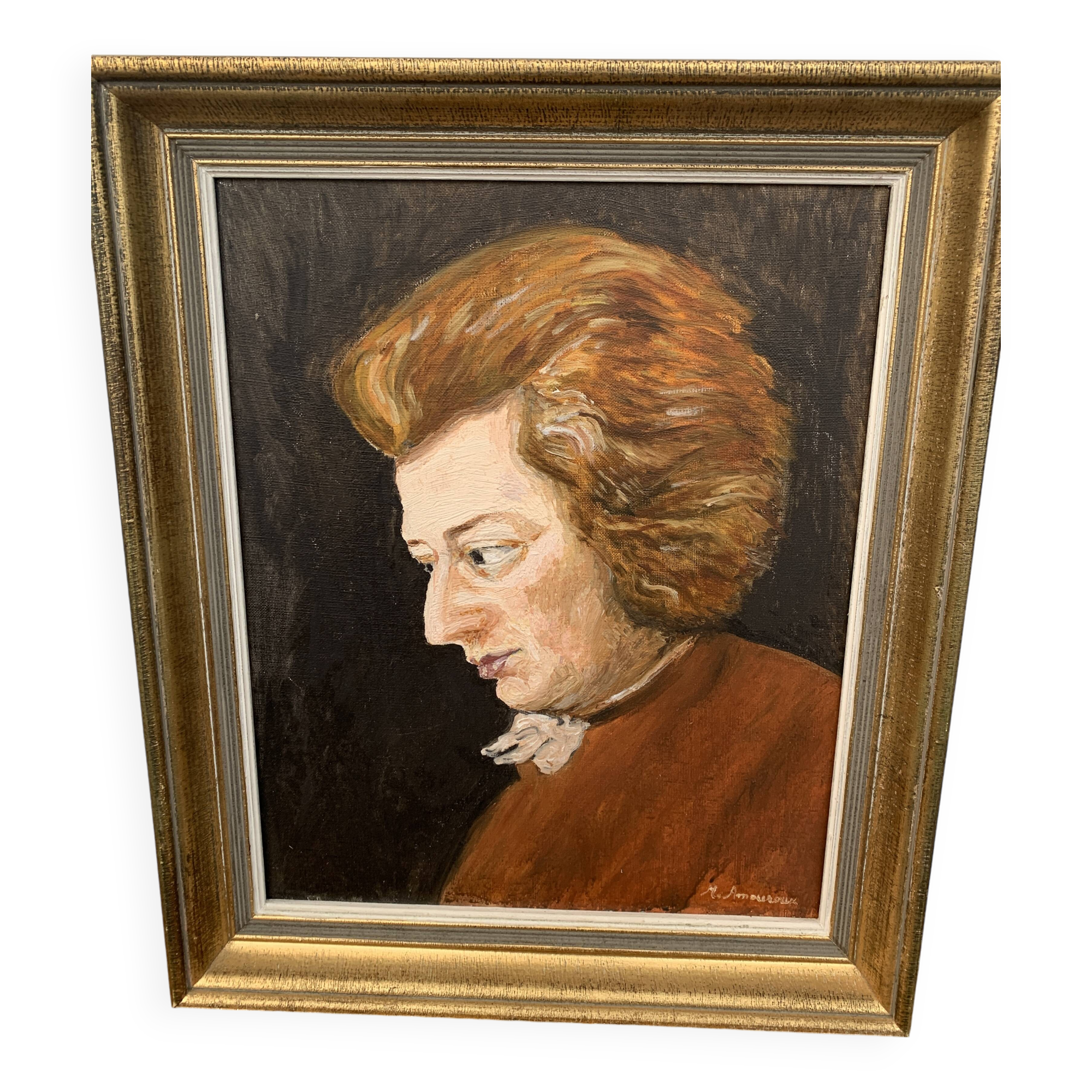 Portrait painting of a man signed M.amoureux XX Hst